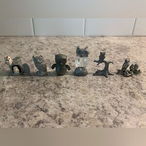 Owl Miniature Pewter Crystal Figurines Lot of 6 Vintage Collectible
